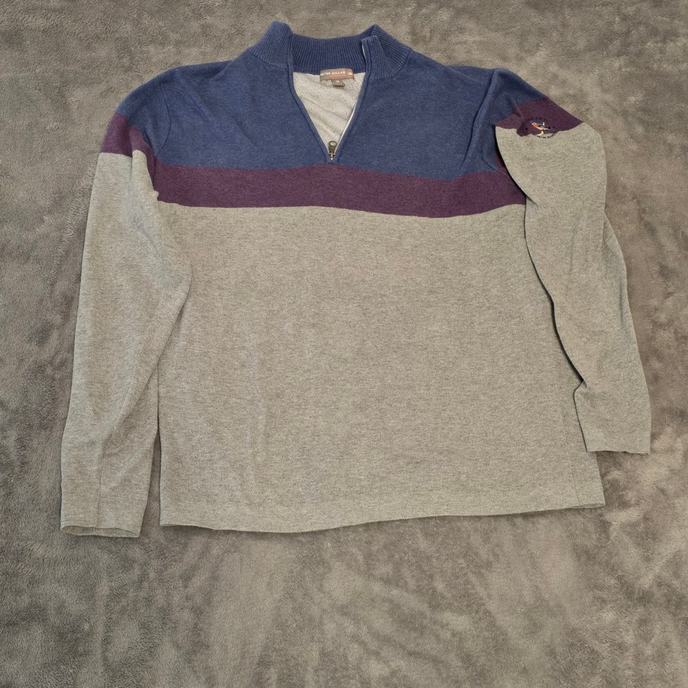 Peter Millar Crown Sport Chicago Highlands 1/4 Zip‎ Pullover Sweater Medium Gray